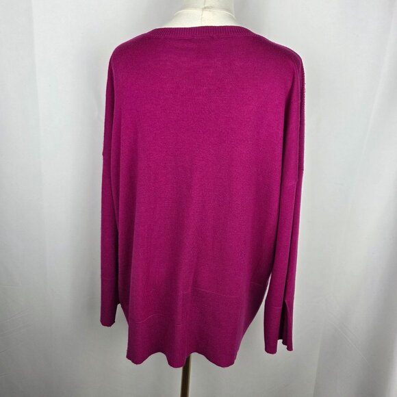 Kerisma Sweater Large Mercerized Wool Magenta Oversized Jagged Hem Cozy Preppy - Picture 5 of 11